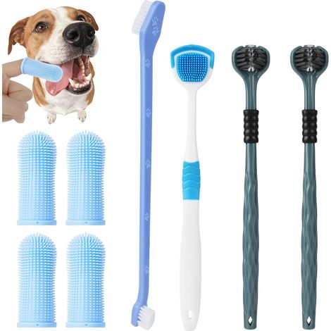 8Pcs Brosses à Dent pour Chien, Triple de Doubles Tête, Doigts, Kit de Nettoyage Dentaire pour Pet,Élimine la Plaque Dentaire,Chien Accessoires,pour Petits, Moyens et Grands