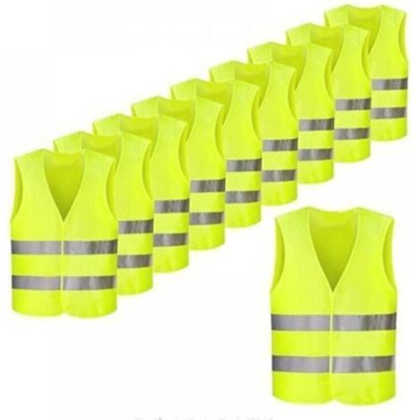 Gilet de sécurité haute visibilité néon jaune avec bandes réfléchissantes – Lot de 10 pièces (1/5)