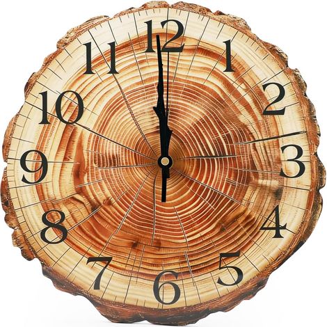Horloge murale 30 cm - En bois - Forme d'arbre - Style maison de campagne - Silencieuse - Sans bruit de tic-tac - Décoration vintage rétro pour salon, chambre à coucher, cuisine, bureau (1/5)