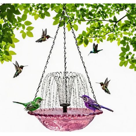 Fontaine suspendue solaire en forme de bain d'oiseaux avec 7 buses, décorative pour jardin, terrasse et balcon, résistante aux intempéries et durable - PP (1/5)