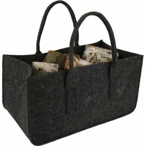 1Pcs Sac à Buche Sac en Feutre Bois Panier à Bûches Bois Sac de Rangement pour Buche Gris Foncé 50x25x25CM (1/5)