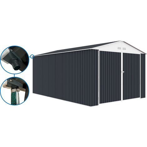 Habitat Et Jardin – Garage métal Houston 18,56m² – Dimensions L 5,80 x l 3,20 x H 2,35 m – Gouttière incluse – Résistance au vent 15m/s (1/4)