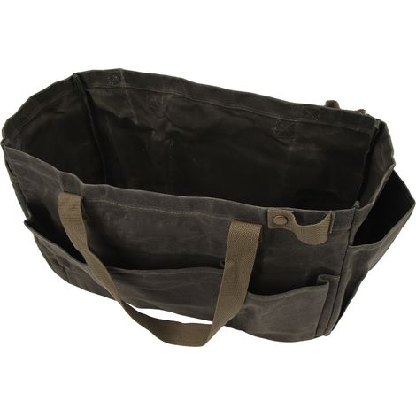 Sac à outils étanche en toile avec poignée et plusieurs compartiments, idéal pour le camping, les barbecues et les pique-niques (vert olive). (1/5)