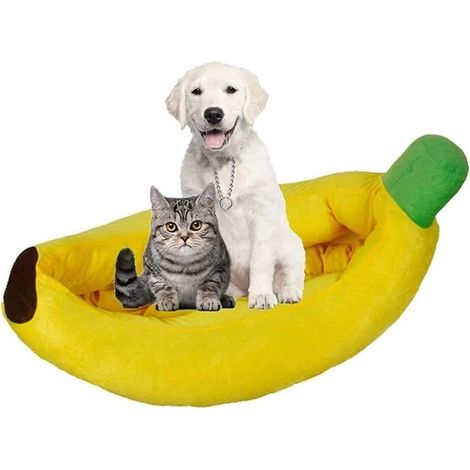 TrAdE Shop Traesio - Cuccia Banana Letto Morbido Per Gatto Cane Cuscino Inverno Peluche Nido 70x40cm - (1/5)