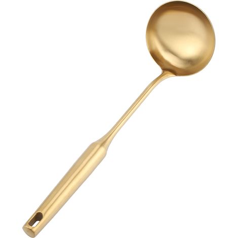 Goldfarbene Edelstahl-Schöpfkelle, großer Suppenlöffel, Küchenspatel, Kochutensil 04 (1/5)