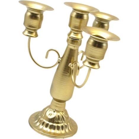 Eleganter Kerzenständer aus Metall für 4 Kerzen, 18,5 cm hoch, Säulenkerzenhalter für Büro, Feste, Partys, Hochzeiten und Kamin-Gold (1/5)