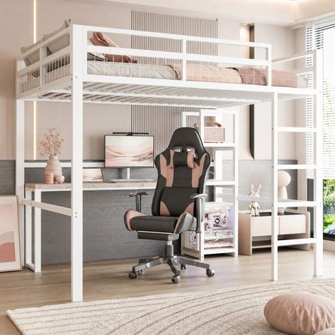 MEUBLIV Letto a soppalco 140x200 cm bianco – scrivania con USB Type-C, senza materasso (1/5)
