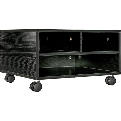 Support d'imprimante en bois à deux niveaux avec roulettes pour bureau et espace de travail, 47 x 40 x 22,5 cm, noir.
