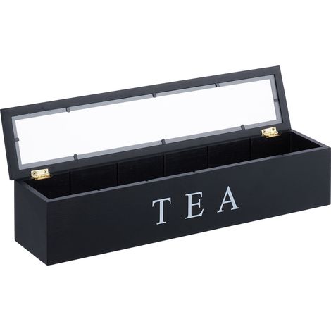 Boîte à thé organiseur avec 6 compartiments pratique rangement décoratif 30 x 20 x 10 cm en bambou noir (1/4)