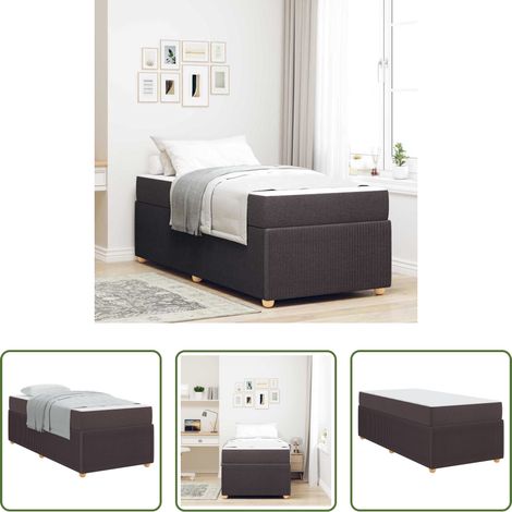 Lit en bois - Cadre de lit avec matelas Marron foncé 80 x 200 cm tissu (1/5)