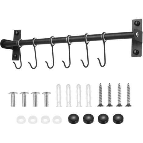 Porte-Ustensiles Mural Léger en Acier Inoxydable Noir avec 8 Crochets - Organisation Parfaite pour Tasses, Mugs, Couverts et Petits Ustensiles de Cuisine (1/5)
