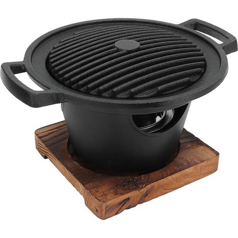 Grill à viande individuel, barbecue coréen sans fumée, petit réchaud à charbon intérieur, plaque ronde japonaise (trépied + petite plaque ronde japonaise + planche en bois) (1/5)