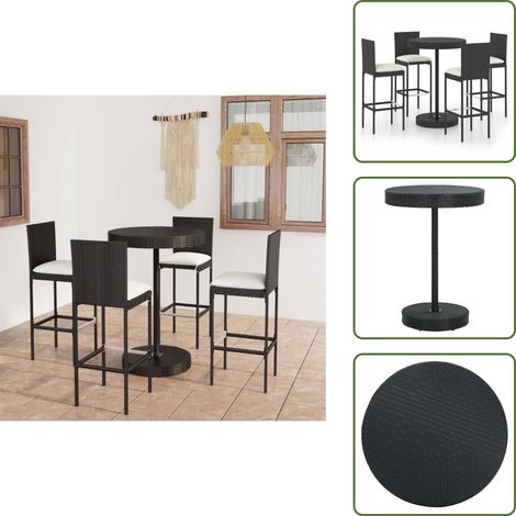 Ensemble de bar de jardin 5 pcs et coussins Résine tressée Noir - Salon De Jardin - Mobilier De Jardin - Set De Salon De Jardin - Ensemble De Bar Extérieur - Table De Bar (1/5)