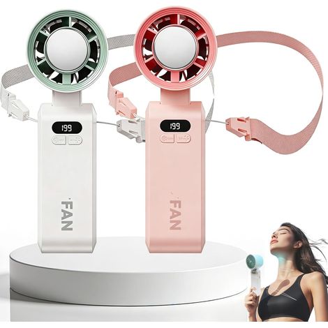 2 Pack Portable Turbo Cooling Fans, 199-Speed Handheld Fan, 3-in-1 Neck Fan & Desk Fan with Lanyard for Travel(White&Pink)