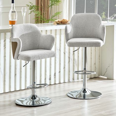 Ensemble de 2 tabourets de bar réglables, rembourrés avec accoudoirs, pivotants 360°, hauteur ajustable — parfaits pour cuisine, bar & restaurant (1/4)