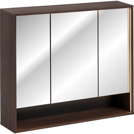 Miroir armoire murale 3 portes 100cm Moka Bois foncé (1/5)