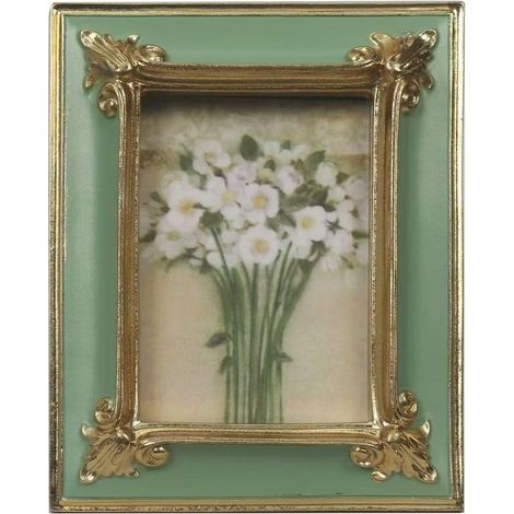 Cadre photo vintage de 6,3 x 8,9 cm, cadre photo vert antique avec mobilier floral doré en relief, décoration de style rétro, affichage mural et de table, galerie d'art (1/5)