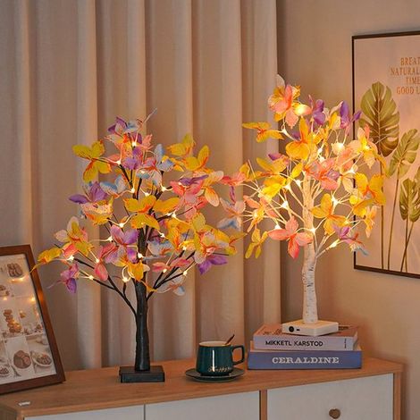Ensemble de 2 décorations d'automne pour la maison - Guirlandes lumineuses - Papillons et érables illuminés - Avec lumières LED - Alimentation par USB ou piles - Ornement d'automne - Décoration automn (1/5)