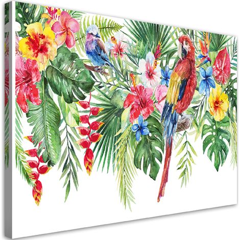 Quadro su tela, Foglie di fiori di pappagalli tropicali - 100x70 (1/4)