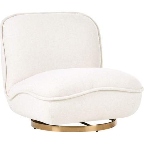 Sillón giratorio elegante tapizado de tela base de acero dorado sin reposabrazos salón dormitorio blanco crema Muren