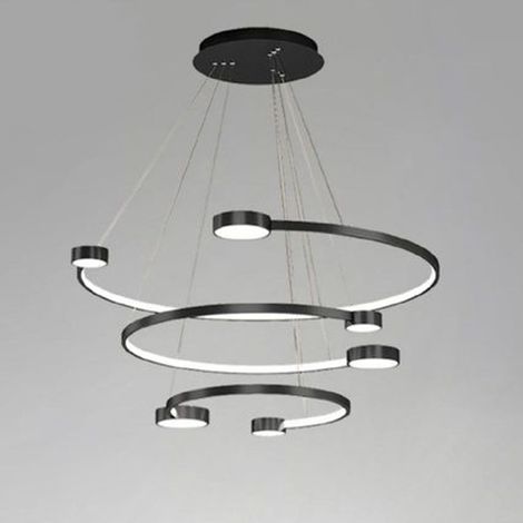 TRADE SHOP - Lampadario A Sospensione Led 65w 3 Semi Cerchi Con Telecomando Design Moderno Nero 71385 -