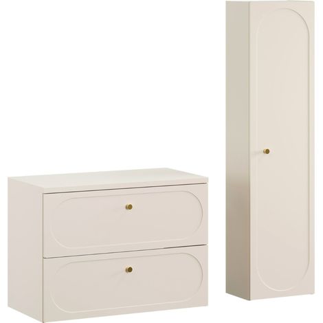 Ensemble meuble suspendu sous vasque avec plan 80 cm et colonne 35 x 140 cm beige DONNA SAND (1/5)