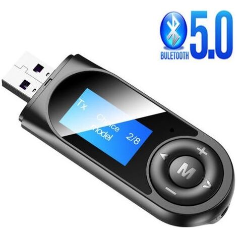 Transmetteur et récepteur Bluetooth 5.0, 2 en 1 Bluetooth Adaptateur Audio avec Visible LCD écran, Émetteur sans Fil Bluetooth USB Transmitter pour Casque TV,PC,Système Stéréo de Voiture/ (1/5)