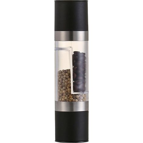 Moulin À Main Double Tête - Acier Inoxydable Et Céramique - Pour Sel Et Poivre - Réglage De La Mouture - 20,5 X 5 cm - 1 Pièce