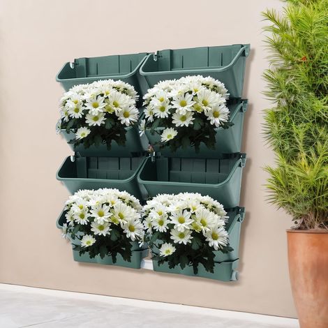 8-Töpfe Wand-Montierter Pflanzrahmen mit 2 Drainage-Schalen– Automatisches Tropfbewässerungssystem, Hängende Pflanztaschen mit 2 m langem Drainagerohr,für Garten, Terrasse (1/5)