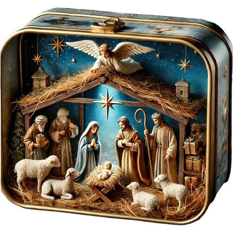 Nativity Set - Tin Box Packaging - Portable Mini Holy Family Scene - Resin Figures - For Home Church Or Educational Use - 1 Set (1/5)