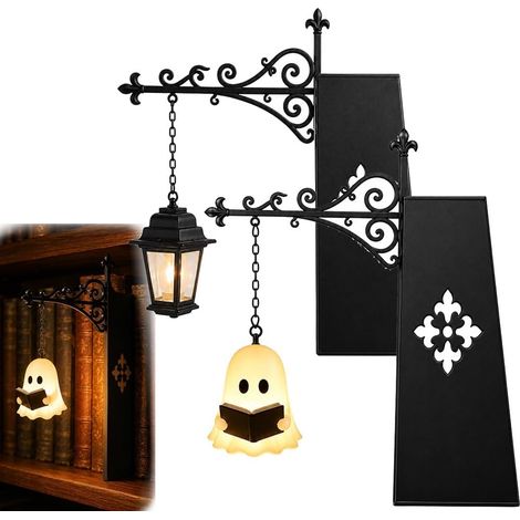 Lot de 2 Lampe bibliothèque LED Fantôme, Lanterne et Fantôme Book Nook en résine vintage, décoration Halloween et coin lecture (1/5)