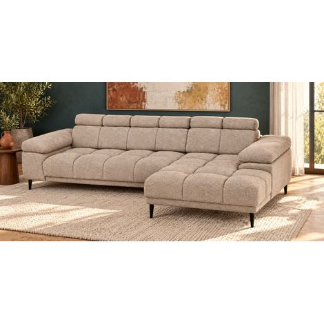 Ecksofa Schlafsofa SENVELIO RELAX in Stoff Glam Beige Ottomane Rechts (1/5)