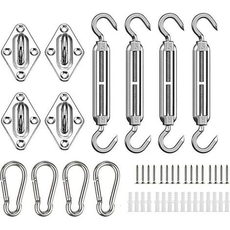Kit de Fixation pour Voile D'ombrage, Acier Inoxydable Soleil Voile D'ombrage Kit de Fixation pour Triangle et Carré, Rectangle, du Soleil Voile D'ombrage Accessoires de Fixation