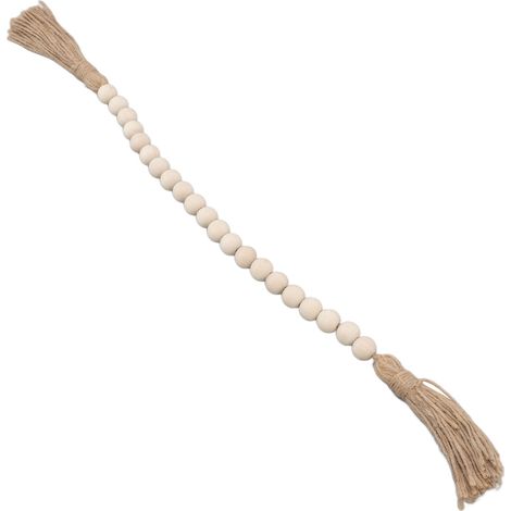 Guirlande de perles en bois naturel faite à la main, décoration murale avec pompons, idéale pour les cadeaux et les ornements. (1/5)