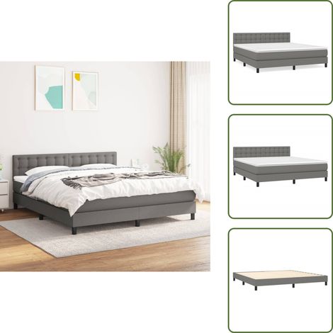 Sommier à lattes de lit avec matelas Gris foncé 180x200cm Tissu - Lit Double - Lit Tapissier - Literie - Matelas À Ressorts Ensachés - Tête De Lit Ajustable (1/5)