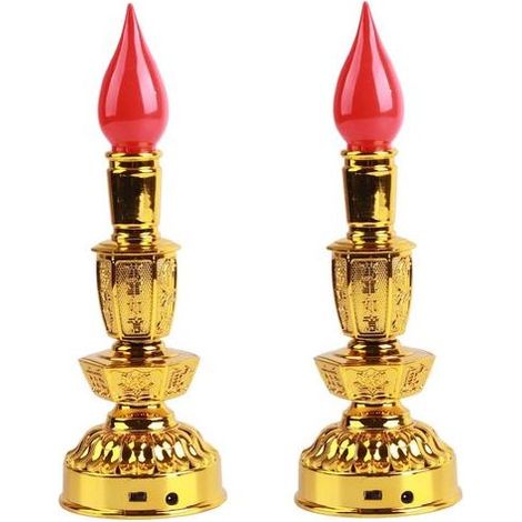 Lampe À Bougie - LED Rouge - Style Bouddhiste Traditionnel Chinois - Pour Méditation Temple Salon Yoga - 2 Pièces (1/5)