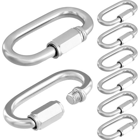 Lot de 8 Maillon Rapide M6 - Acier Inoxydable 304 - Mousqueton à Verrouillage Robustes Jusqu'à 280 kg - Accessoires pour Chaîne, Porte-Clés et Plus