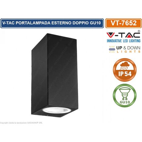 V-TAC VT-7652 Portalampada led da parete in alluminio satinato quadrato Nero da muro 2xGU10 IP44 sku 7511
