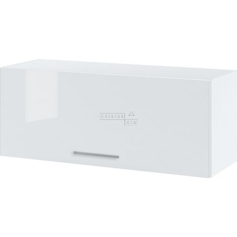 Meuble haut SLIM de cuisine Bellissi Blanc Brillant 1 porte relevable L 90 cm - Porte avec poignée apparente White