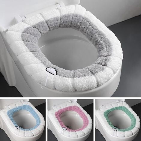 Set mit 4 weichen, universellen WC-Sitzbezügen mit Wolkenmuster (4 Farben), komfortable, wärmeerhöhende WC-Sitzschoner mit Abzieher (1/5)