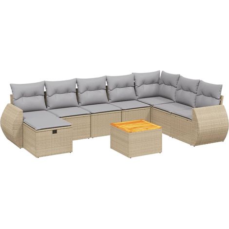 Juego de sofás jardín con cojines beige mezcla 9 pzas ratán PE vidaXL (1/4)