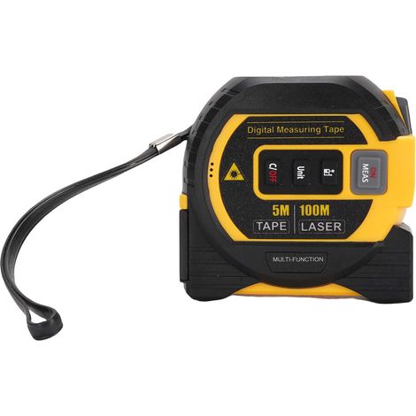 Ruban Mesure Laser 3en1 100M Distance + Mètre Ruban 5M Règle Vocale Pythagore Aire Volume Pieds Pouces M Unité Ligne Croix Bois Construction Bâtiment Jaune (1/5)