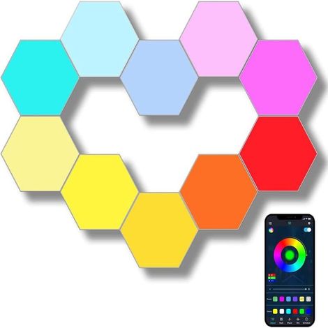 Ensemble de 10 appliques murales hexagonales LED RGB, synchronisation musicale avec télécommande (1/4)