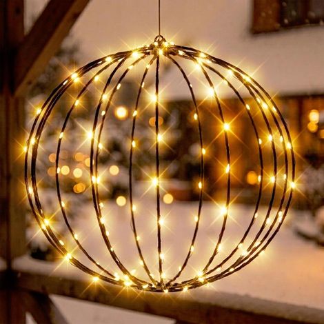 Metall Leuchtball schwarz mit Twinkle Effekt für Außen mit Timer - 30 cm - Garten Dekoleuchte 140 LEDs in warm weiß batteriebetrieben mit Flashing