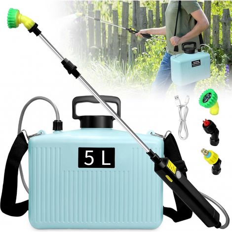 YMYNY Pulvérisateur électrique à batterie de 5 L avec 3 buses, poignée rechargeable, pistolet rétractable, bandoulière réglable, pour pelouse, jardin et nettoyage(5L Bleu) (1/5)