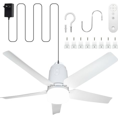 80CM Ventilateur Plafond Exterieur Terrasse, Cordon D'alimentation 5M 3000-6500K Silencieux Ventilateur Plafond avec Lumiere, Convient aux Terrasse, Pergola et Tente (1/5)
