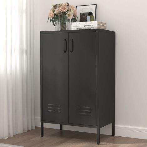 Armoire rangement acier noir – 2 portes 2 étagères réglables – Salon/Cuisine/Chambre/Garage/Bureau (1/5)