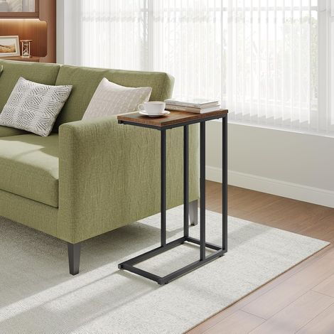 WOLTU Beistelltisch Couchtisch mit Metallgestell, C Form Kaffeetisch Sofatisch, für Kaffee und Laptop, 45 x 63,5 x 25 cm, Rustikales Braun + Schwarz