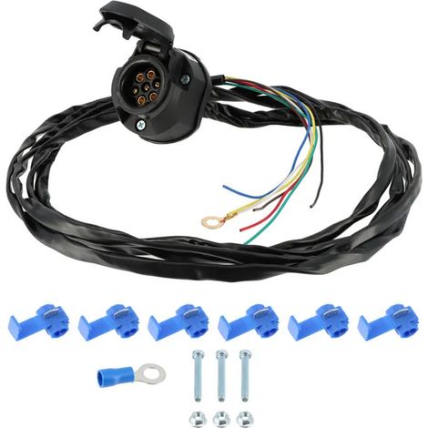 Faisceau Attelage - Prise 7 Plots 12 V Femelle - Pré-Câblé 2 M - Fils 7x0.5 mm² - Pour Remorque et Machine Agricole - 1 Pièce