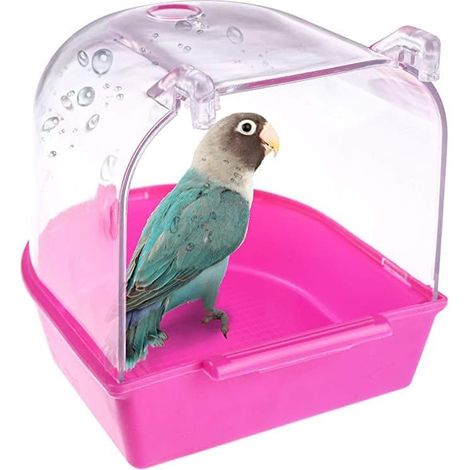 Bain d'oiseaux transparent, cage en plastique pour le nettoyage des perroquets et des coucous, rose (1/4)